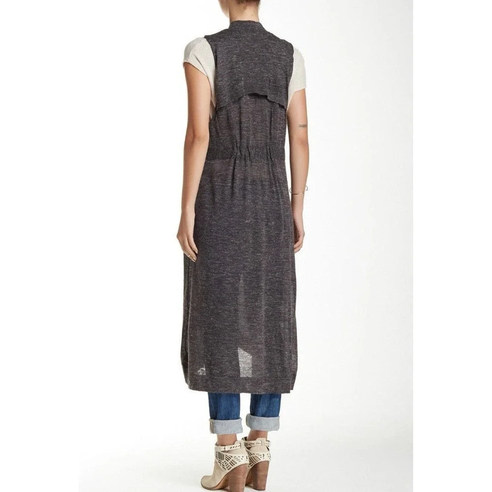 Free People Long Cardigan SWEATER VEST SHIRT‎ TOP Duster Trench Knit Grey SZ-M